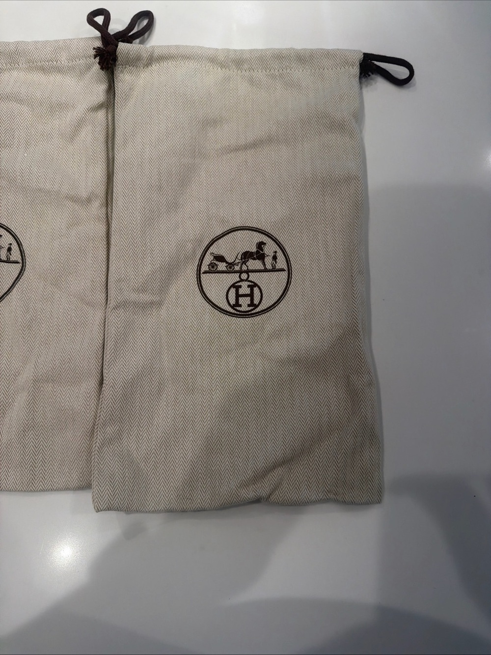 Hermes Beige and Brown Drawstring Dust Bag Set